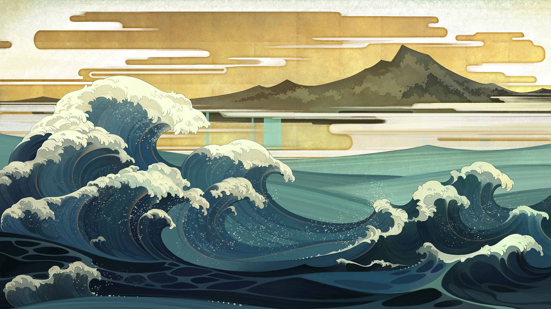 Japanese Waves Fantasy Art Background