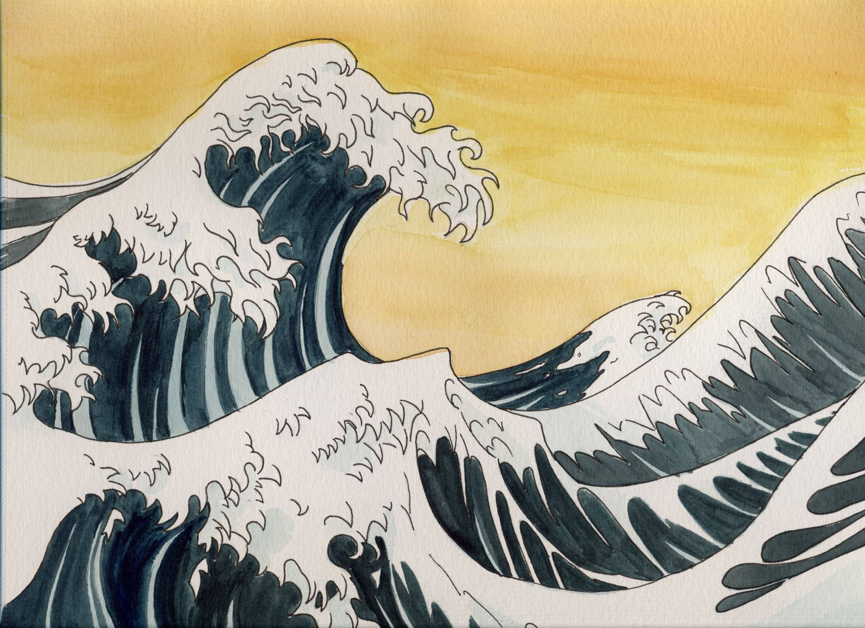 Japanese Waves Watercolor Art Background