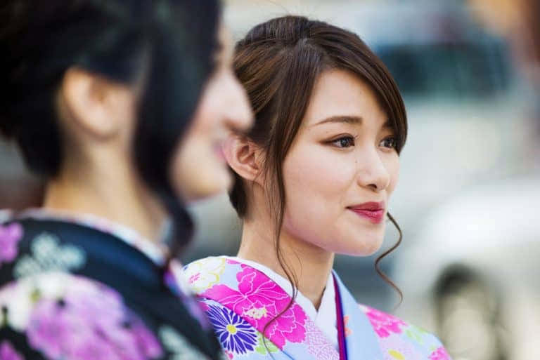 Japanese Women In Kimono Background