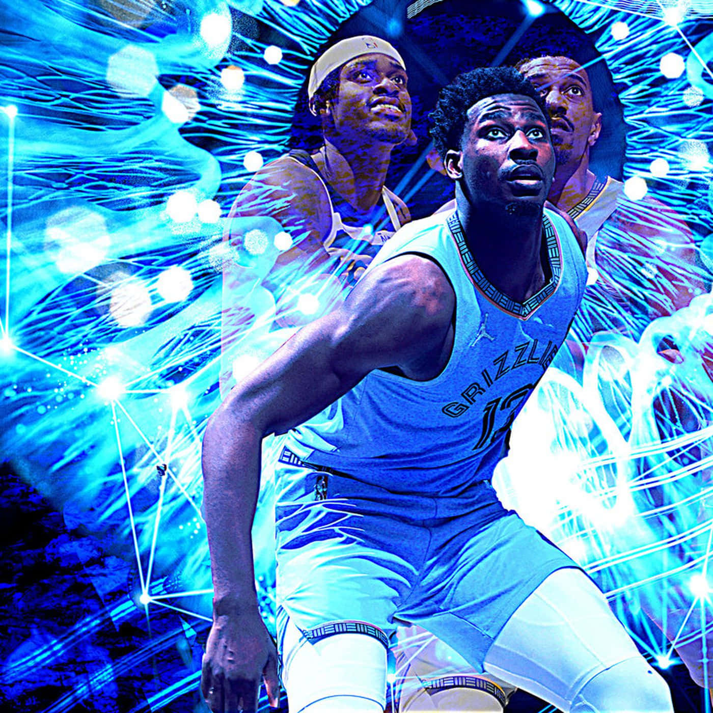 Jaren Jackson Jr. Neon Blue Graphic Background