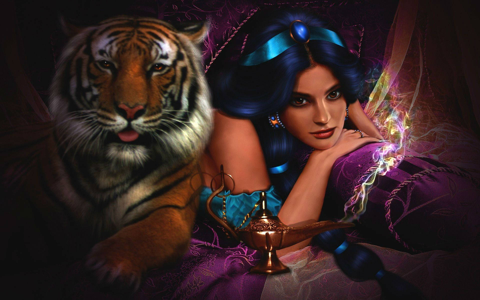 Jasmine & Rajah From Aladdin Background