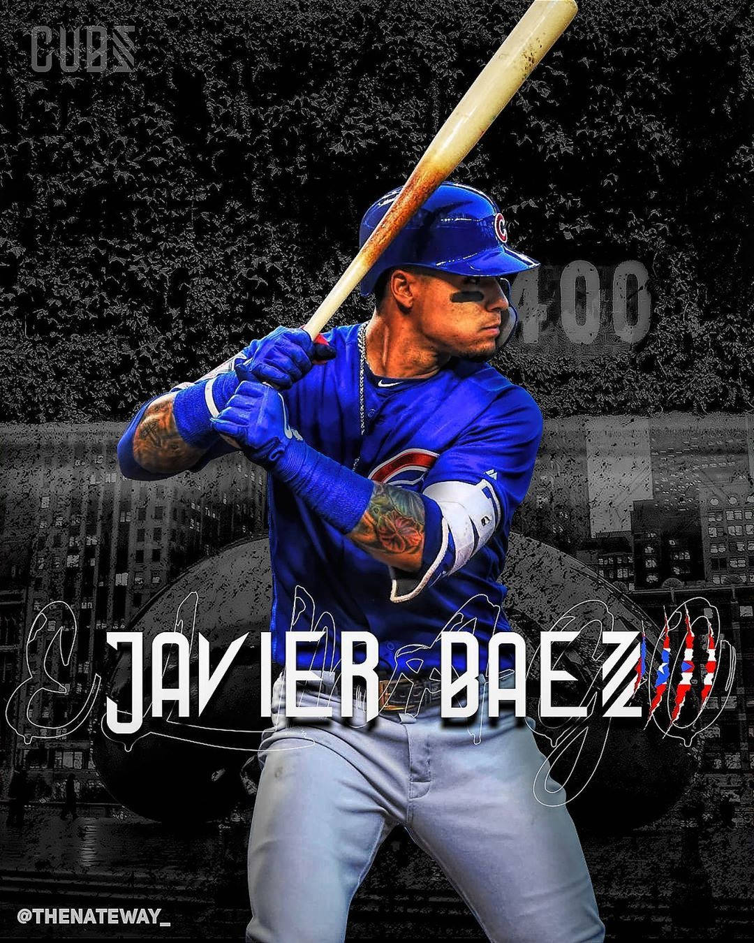Javier Baez Cool Pose Baseball Bat Background