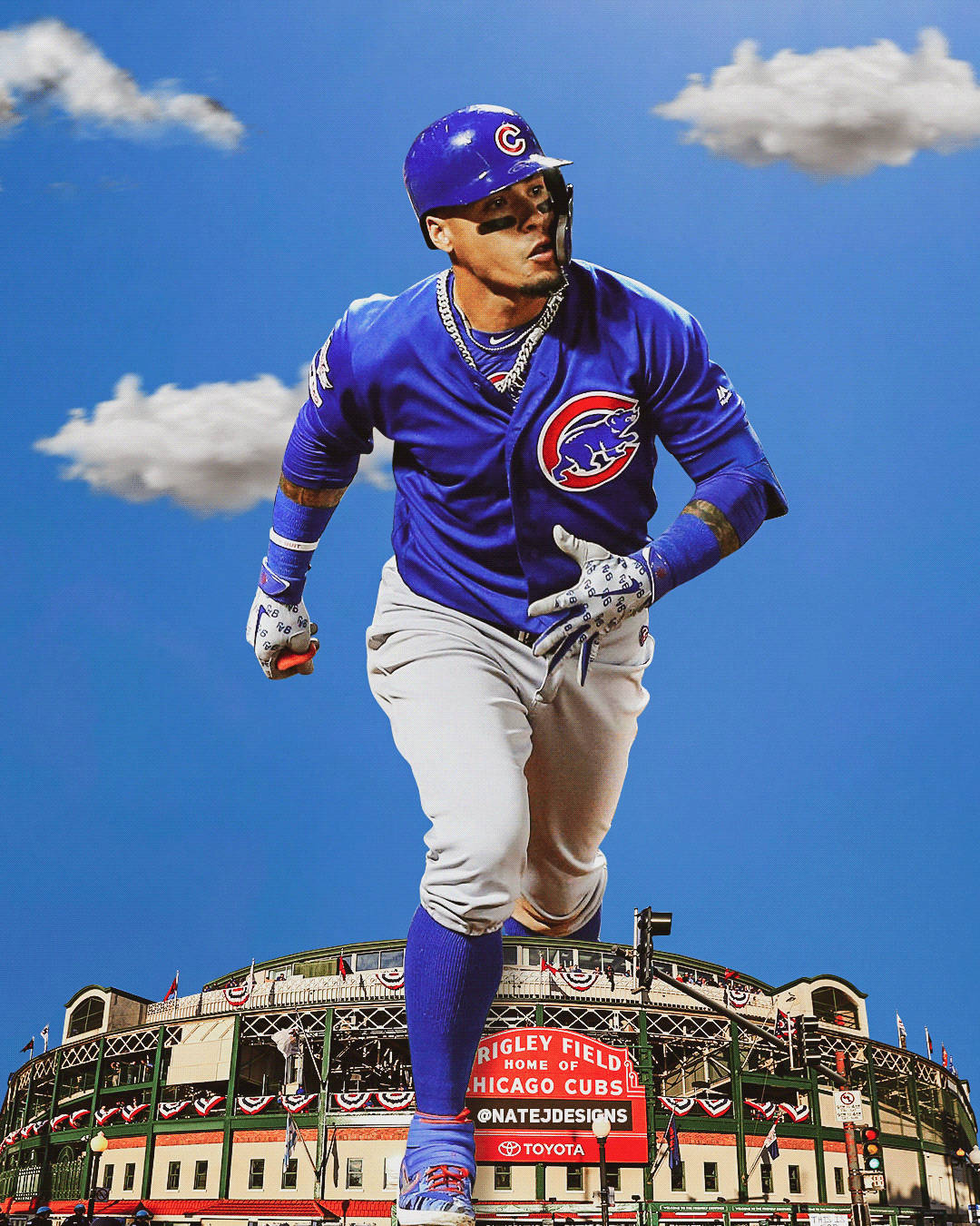 Javier Baez Stadium Blue Sky Background