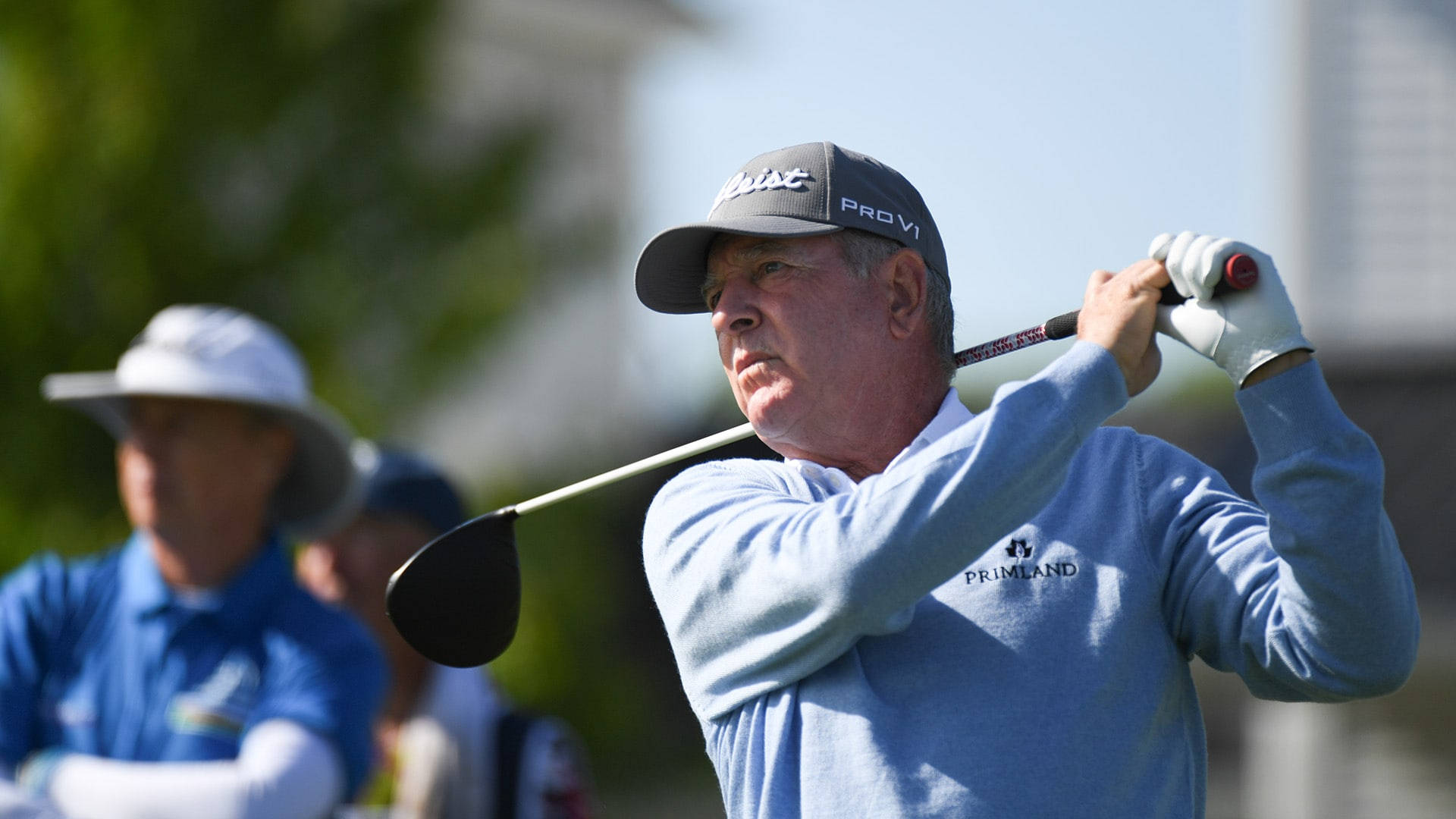 Jay Haas With Golf Club Over Shoulders Background