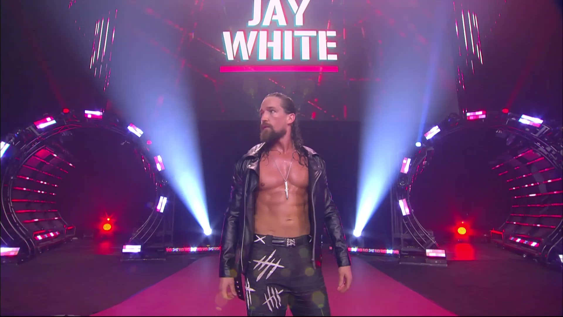 Jay White Making An Entrance At An Aew Rampage Event Background
