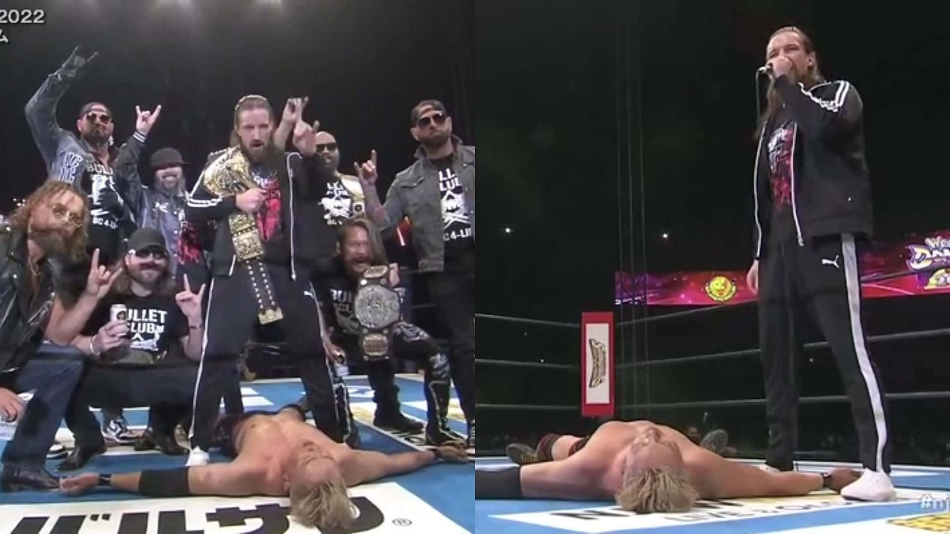 Jay White Staring Down At Kazuchika Okada Background