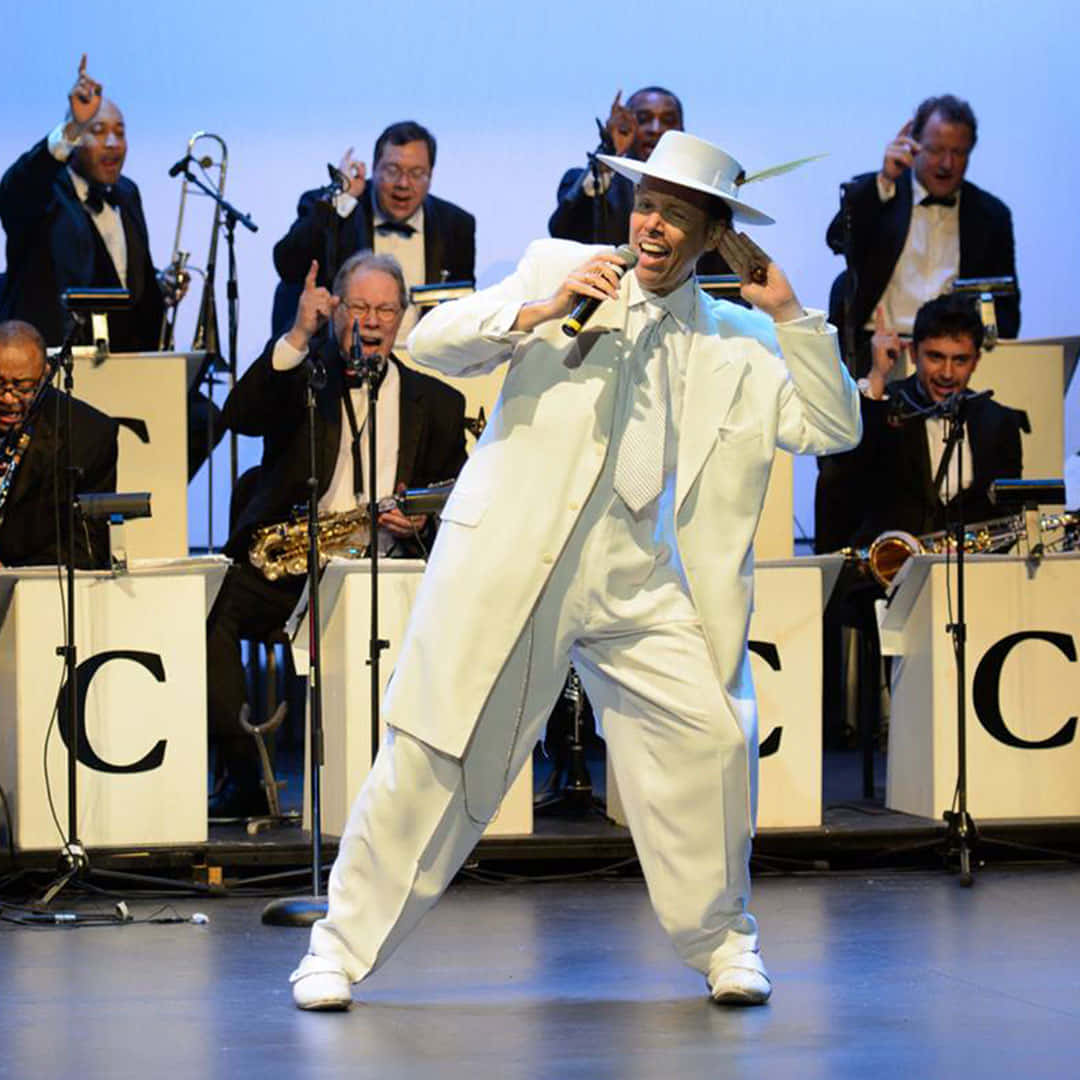 Jazz Performancein White Suit Background