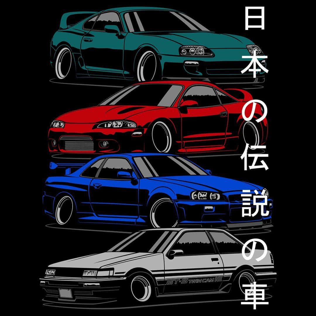 Jdm Art Colored Cars Poster Background