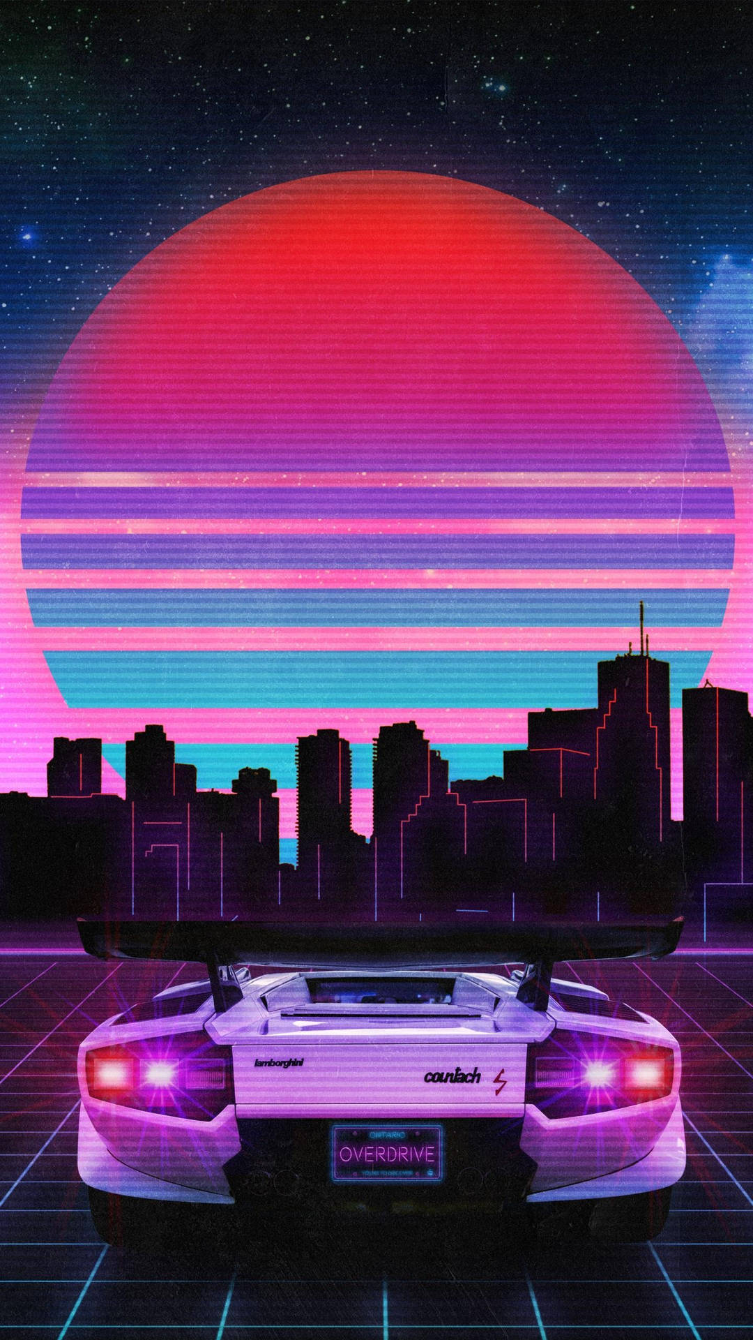 Jdm Car Aesthetic With Vaporwave Sunset Background