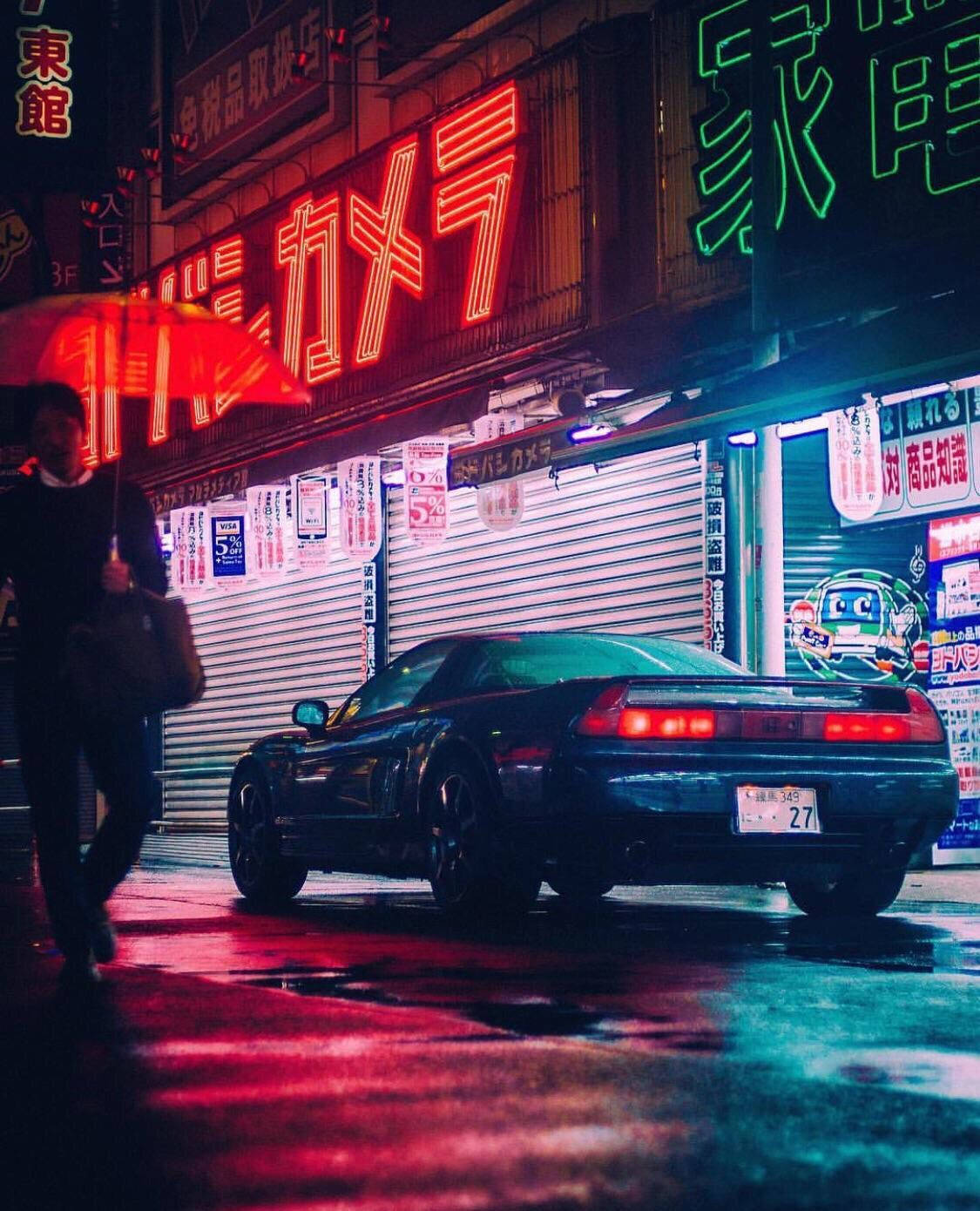 Jdm Car On Rainy Night Background