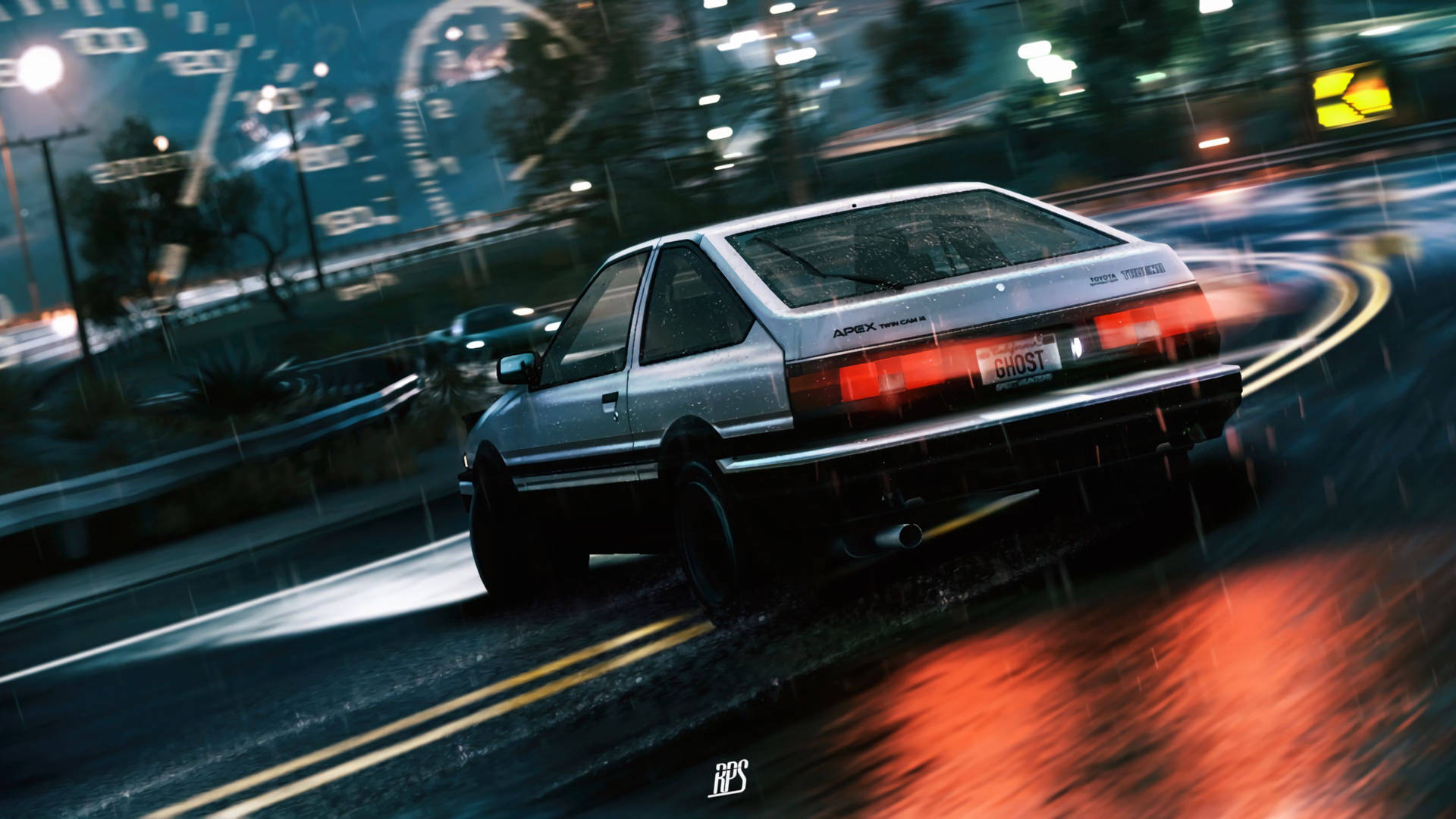 Jdm Cars Showcasing Drifting Skills On Night City Roads Background