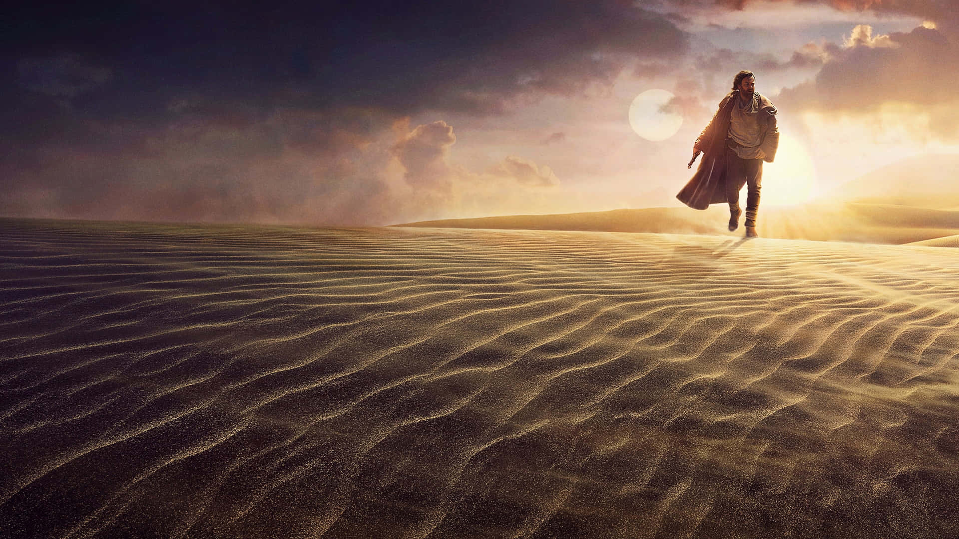 Jedi Walking Desert Sunset Ultra Wide Background