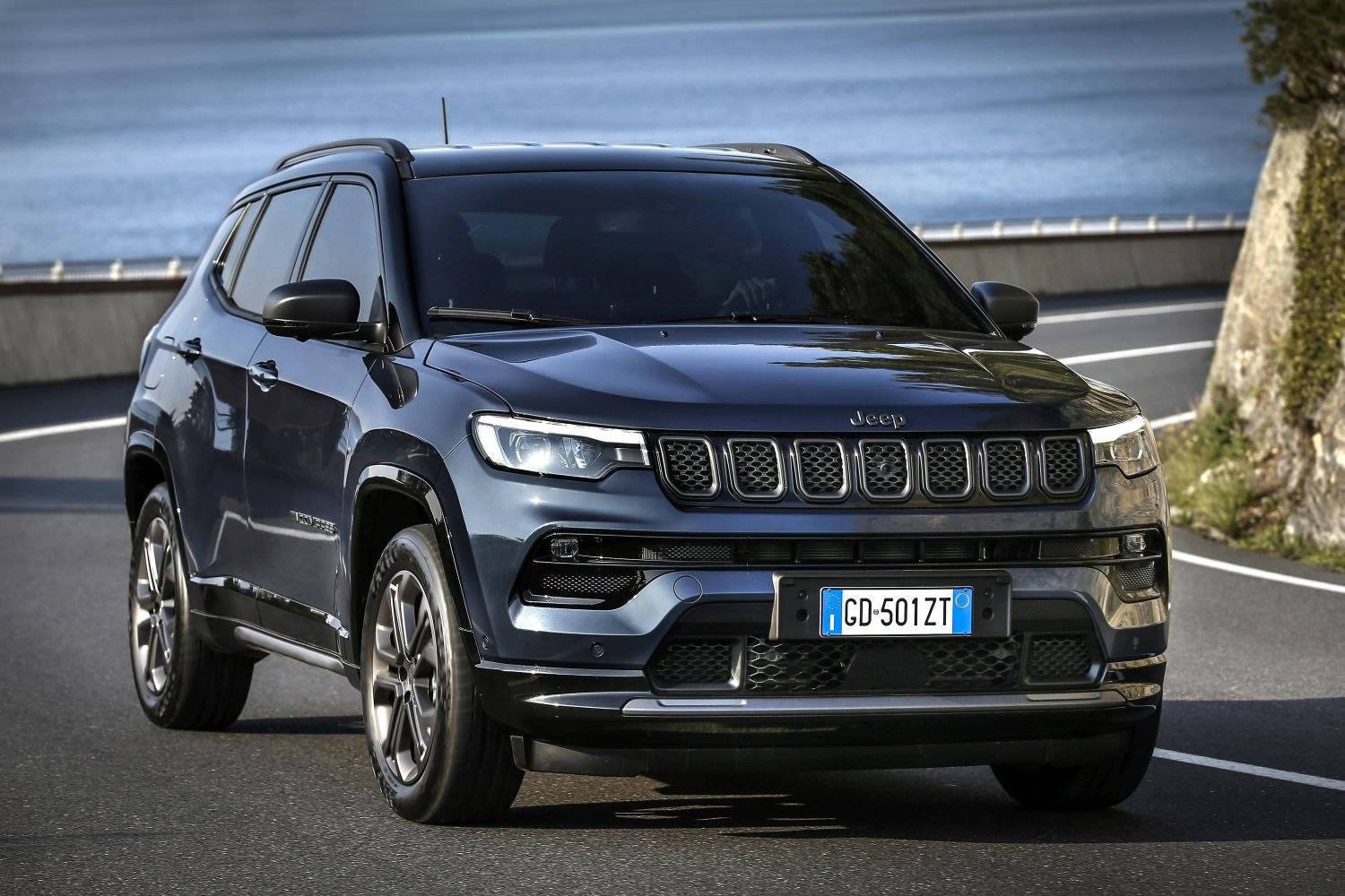 Jeep Compass Dark Blue On Curved Road