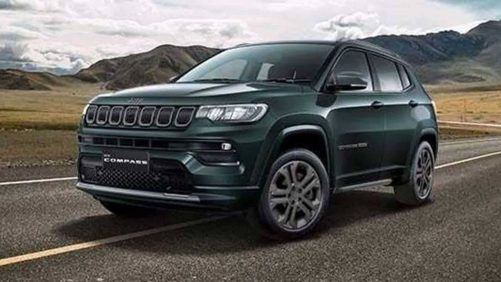 Jeep Compass Driving With Mountains Background Background