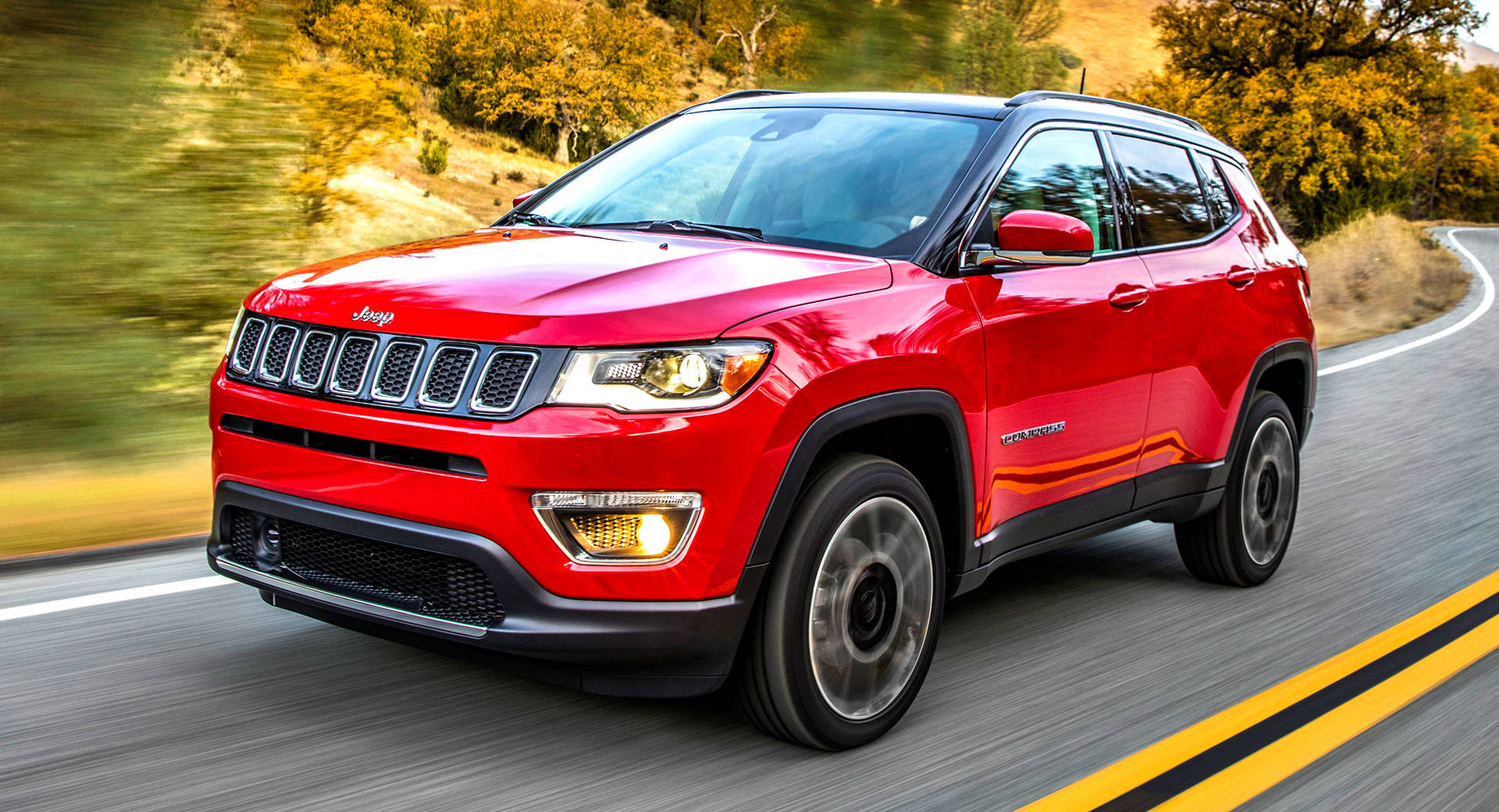 Jeep Compass Red Aesthetic With Plants Background