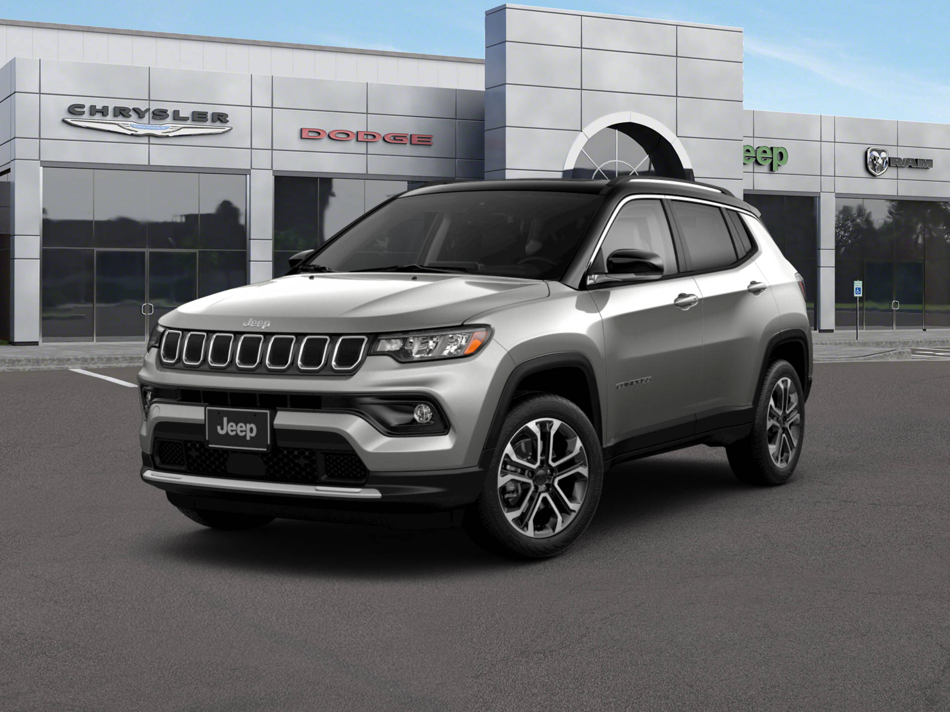 Jeep Compass Silver Aesthetic Outside Building Background