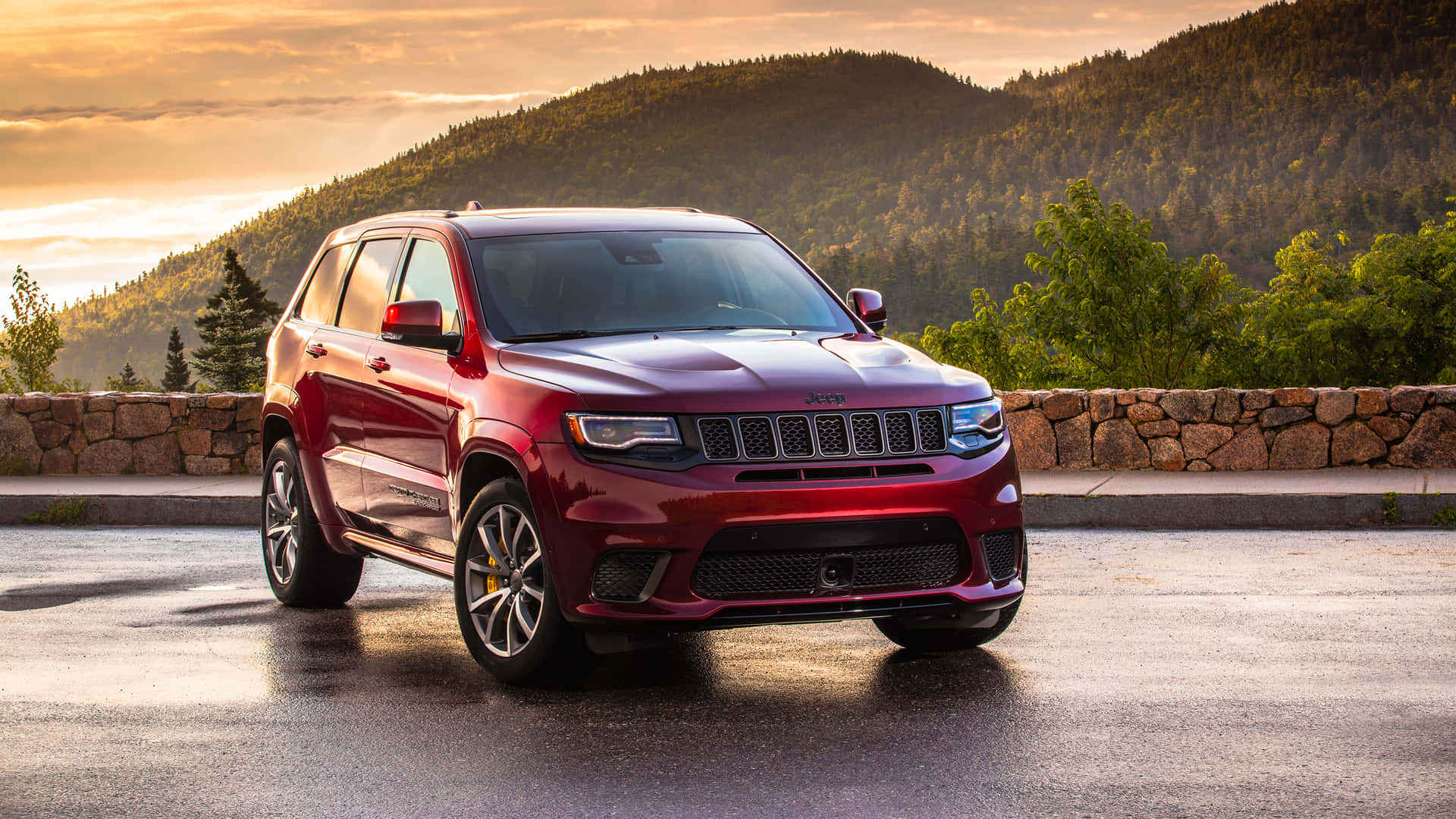 Jeep Trackhawk During Sunset Background