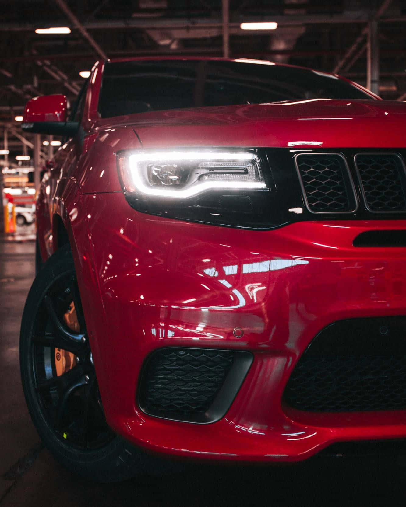 Jeep Trackhawk With Headlights Background