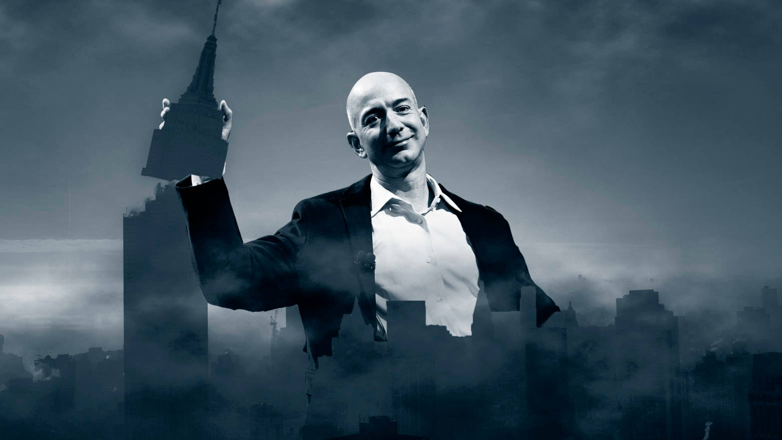 Jeff Bezos Destroying Buildings Background