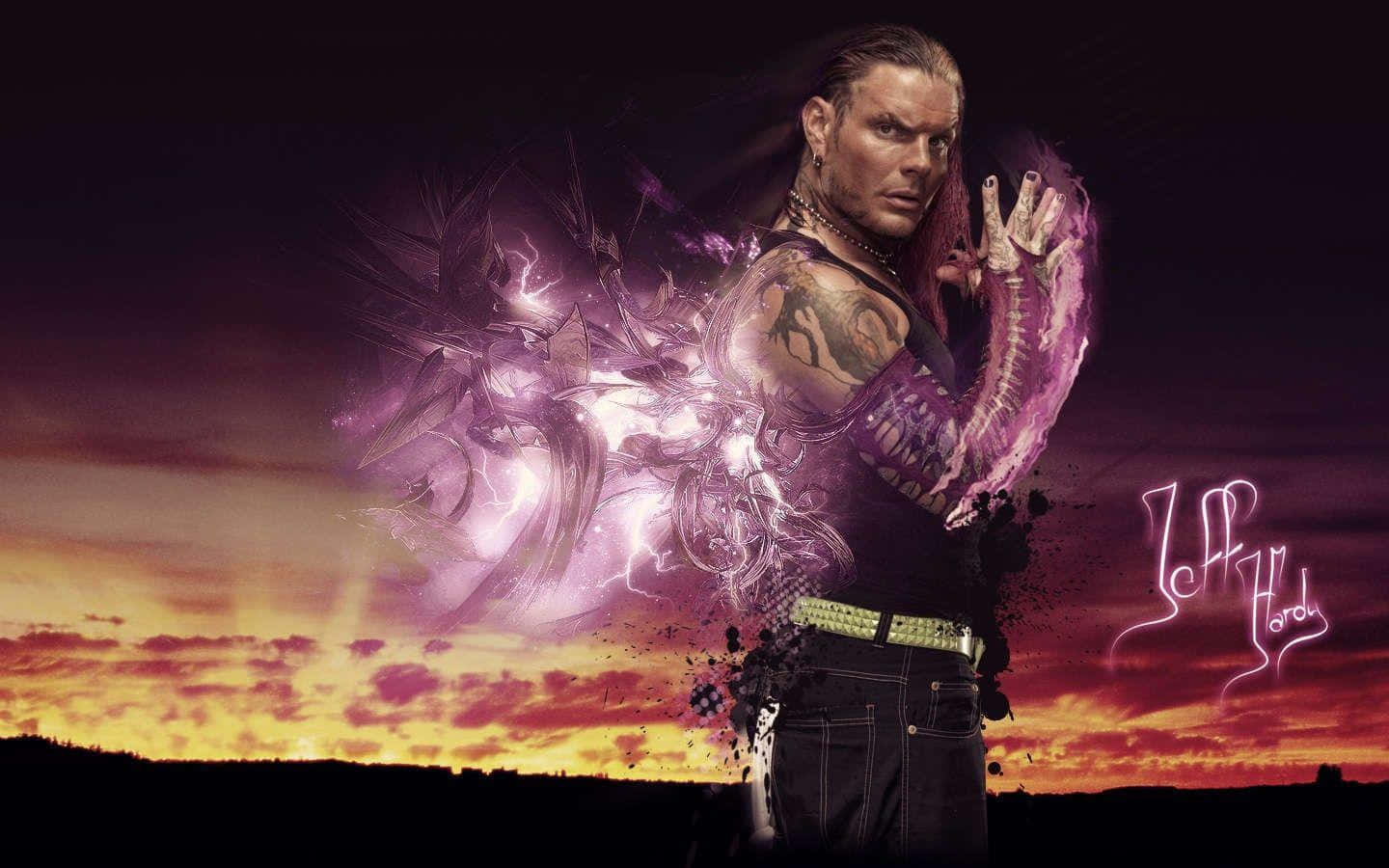 Jeff Hardy Graphic With Glowing Pink Wings Background