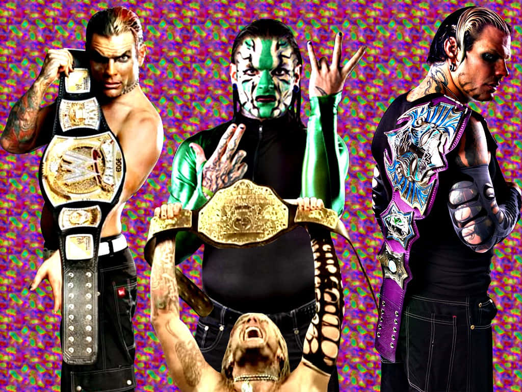Jeff Hardy Holding Different Championship Belts