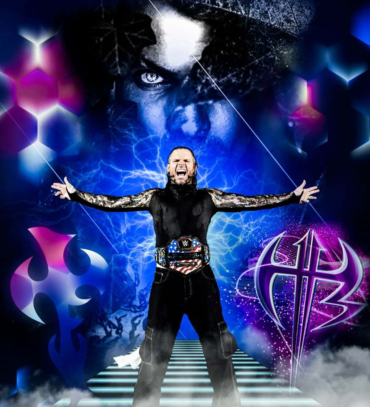 Jeff Hardy Purple And Blue Graphic With Logo Background