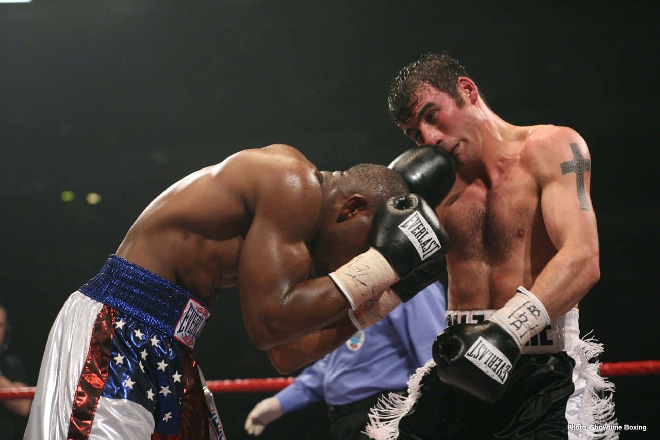 Jeff Lacy Clinching On Joe Calzaghe Background