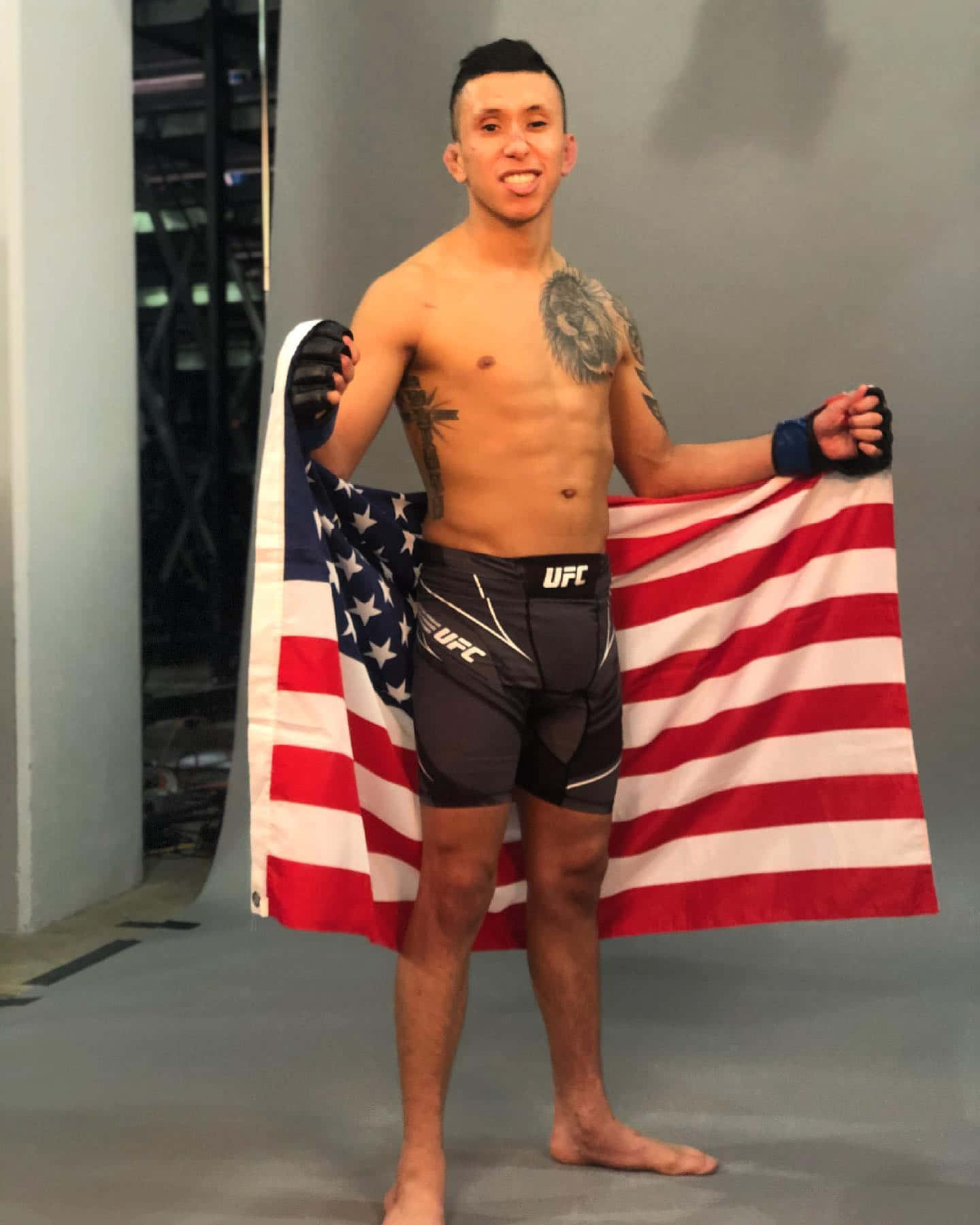 Jeff Molina Holding American Flag Background