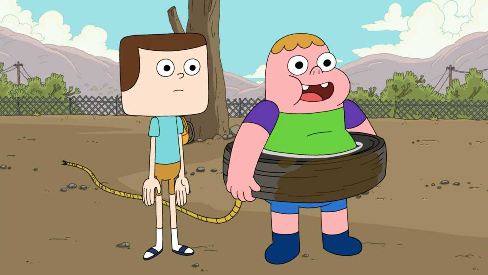 Jeff Randall And Clarence Playing With A Tire Background