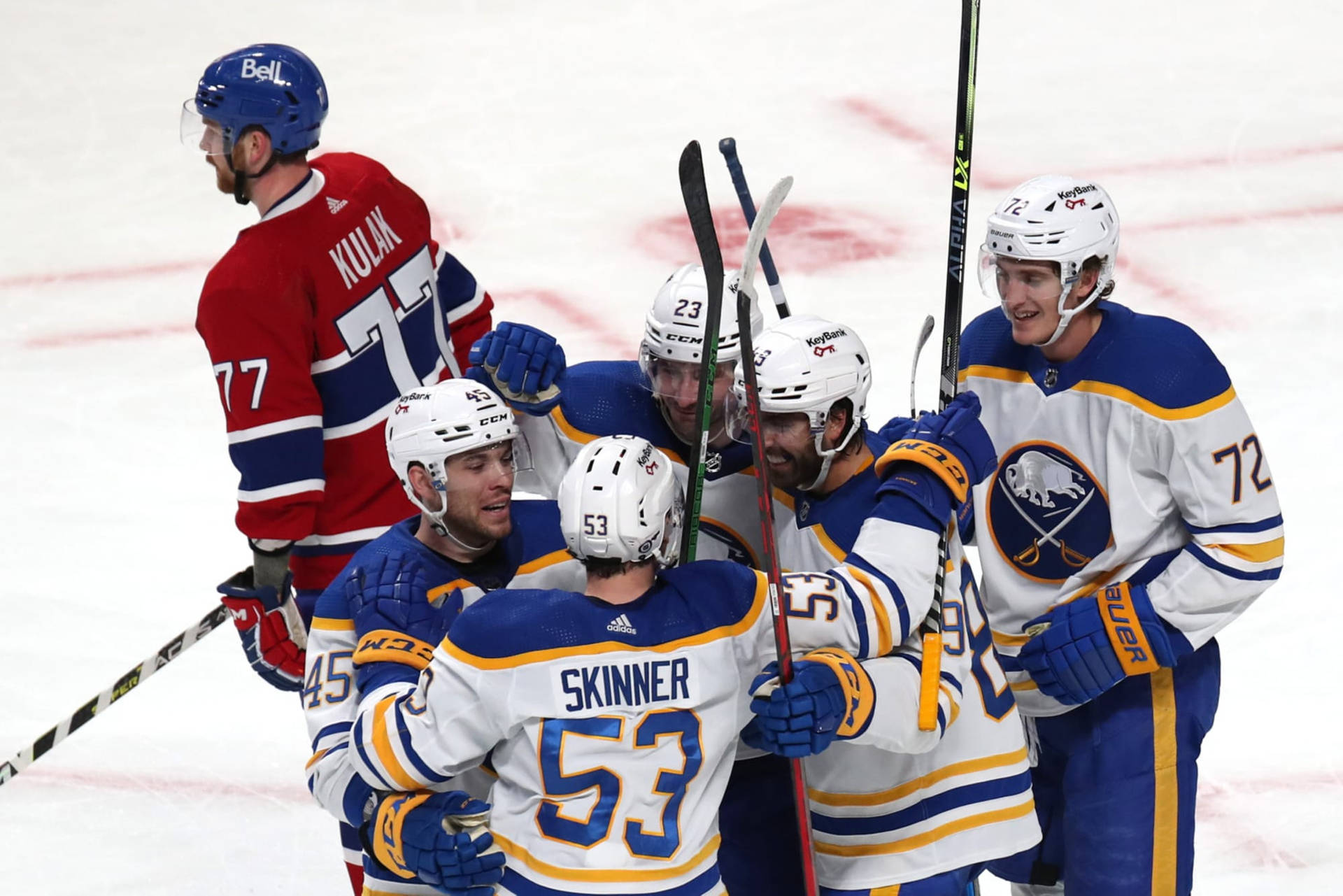 Jeff Skinner Celebrating A Victory With Buffalo Sabres Background