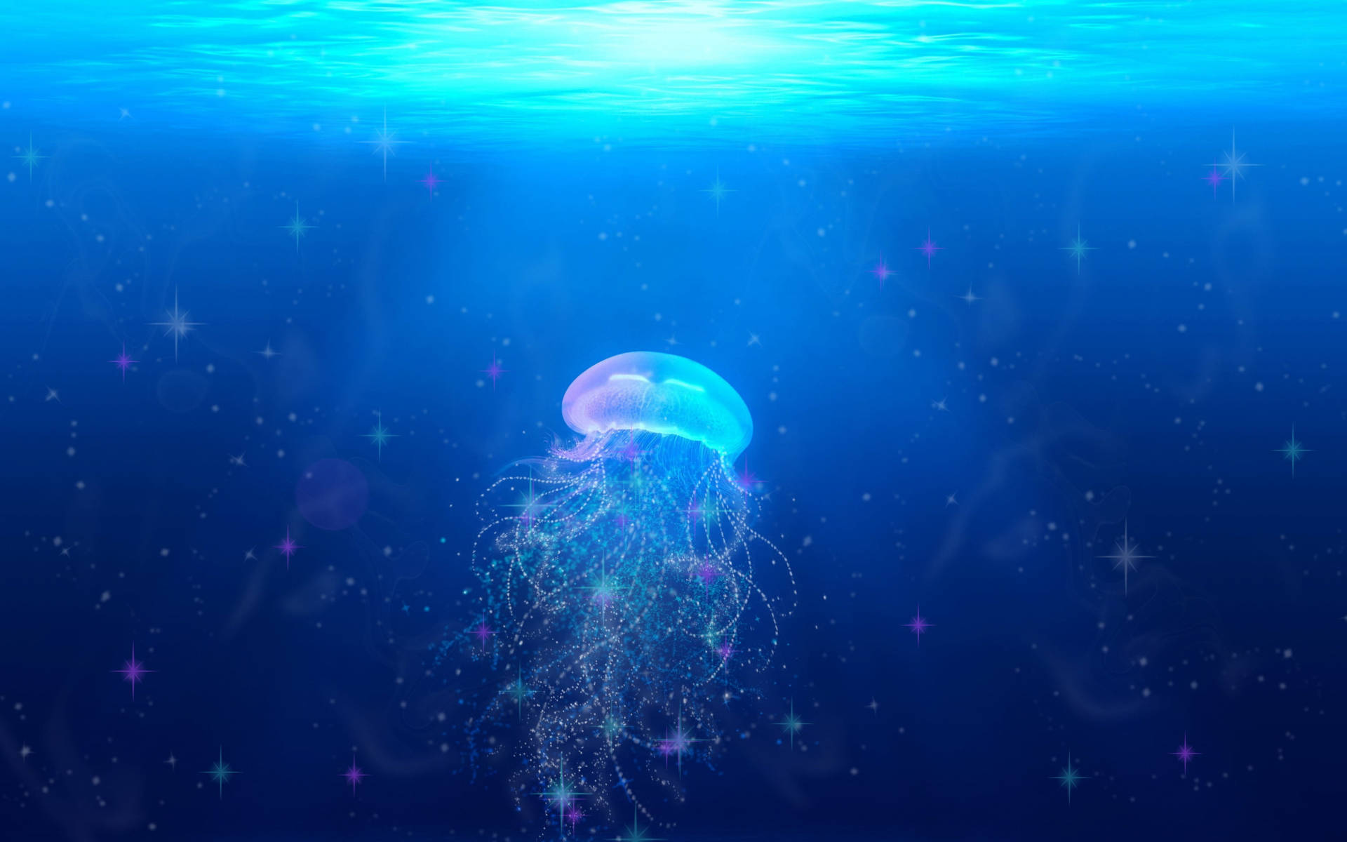 Jellyfish Swimming In Digital Background