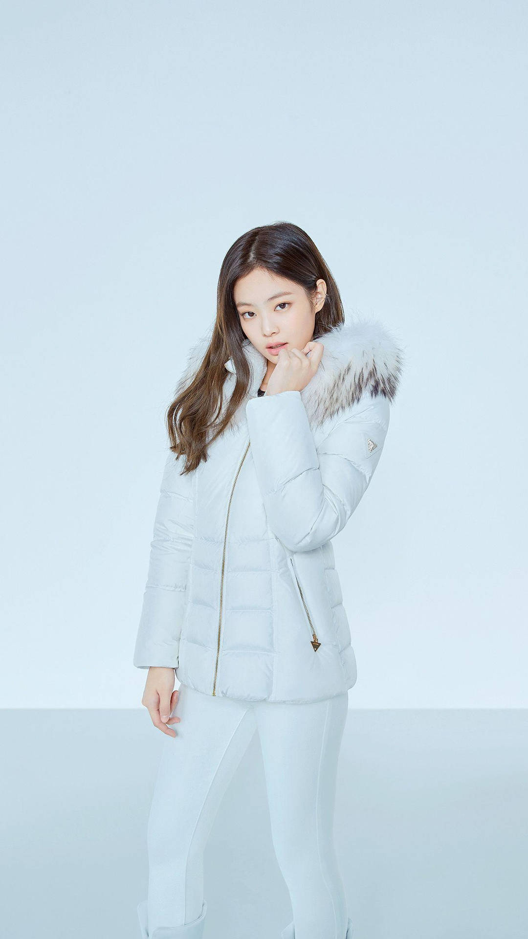 Jennie In White Winter Clothes Background