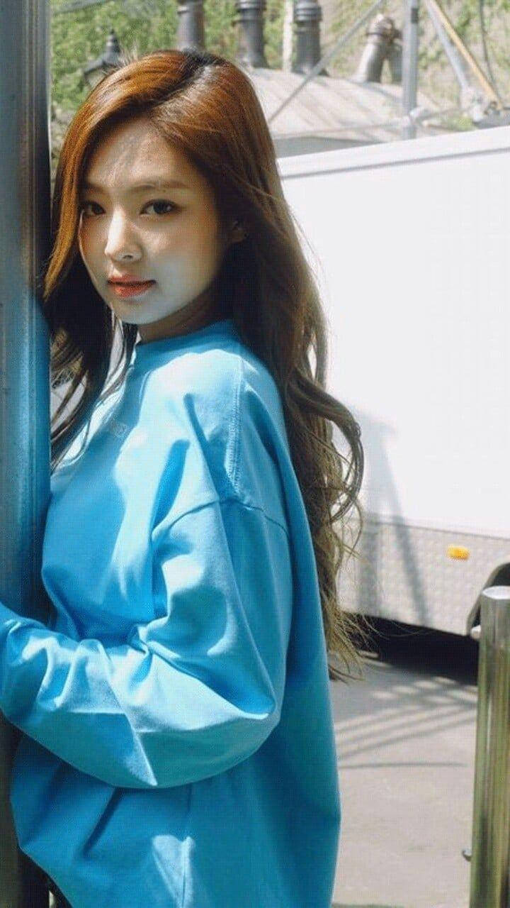 Jennie Kim In Blue Sweater Background