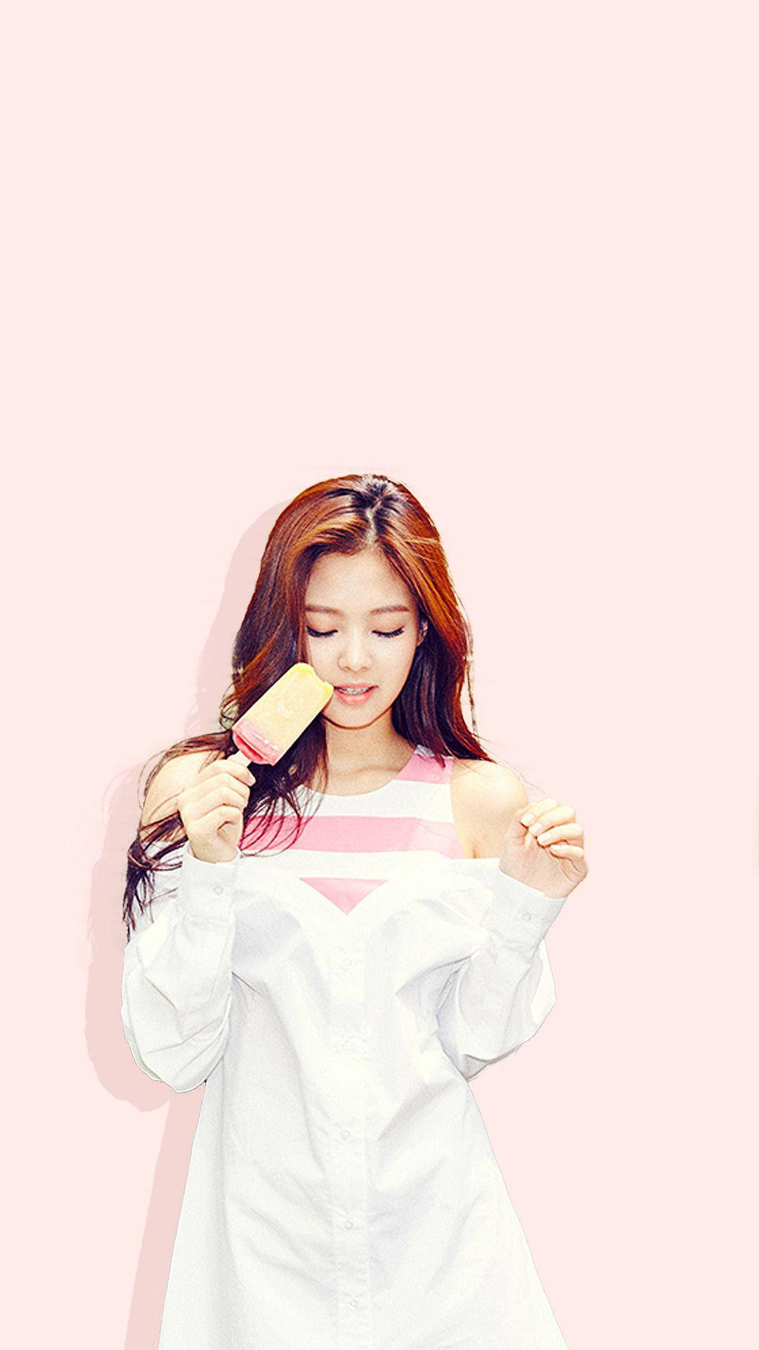 Jennie Kim With Popsicle Background