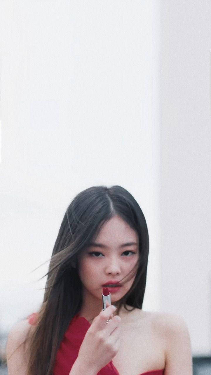 Jennie Kim With Red Lipstick Background