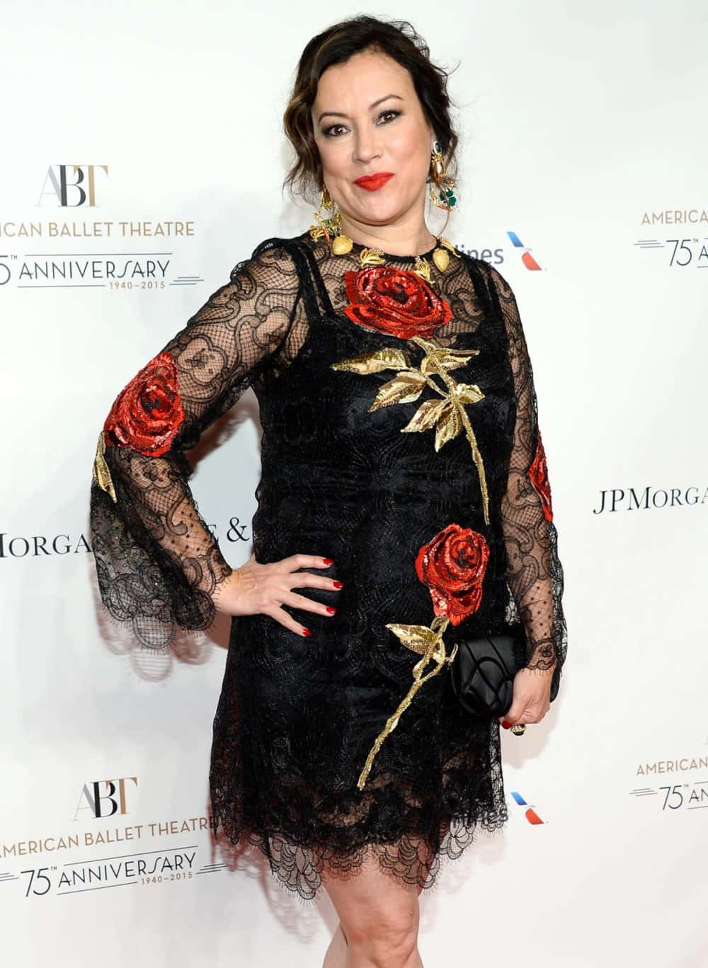 Jennifer Tilly Black Lace Dress Event