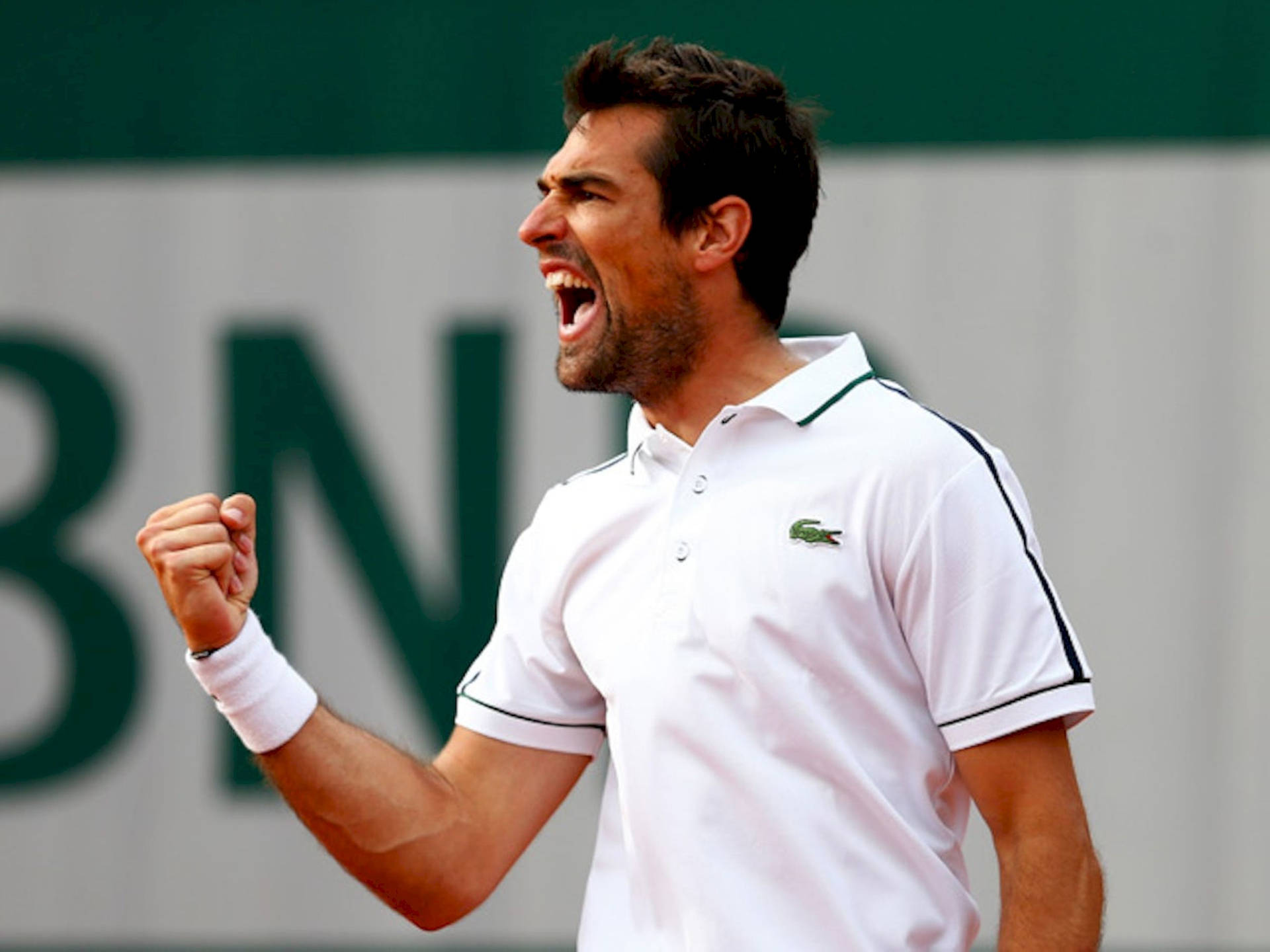 Jeremy Chardy Celebrating Victory With Fist Pump Background