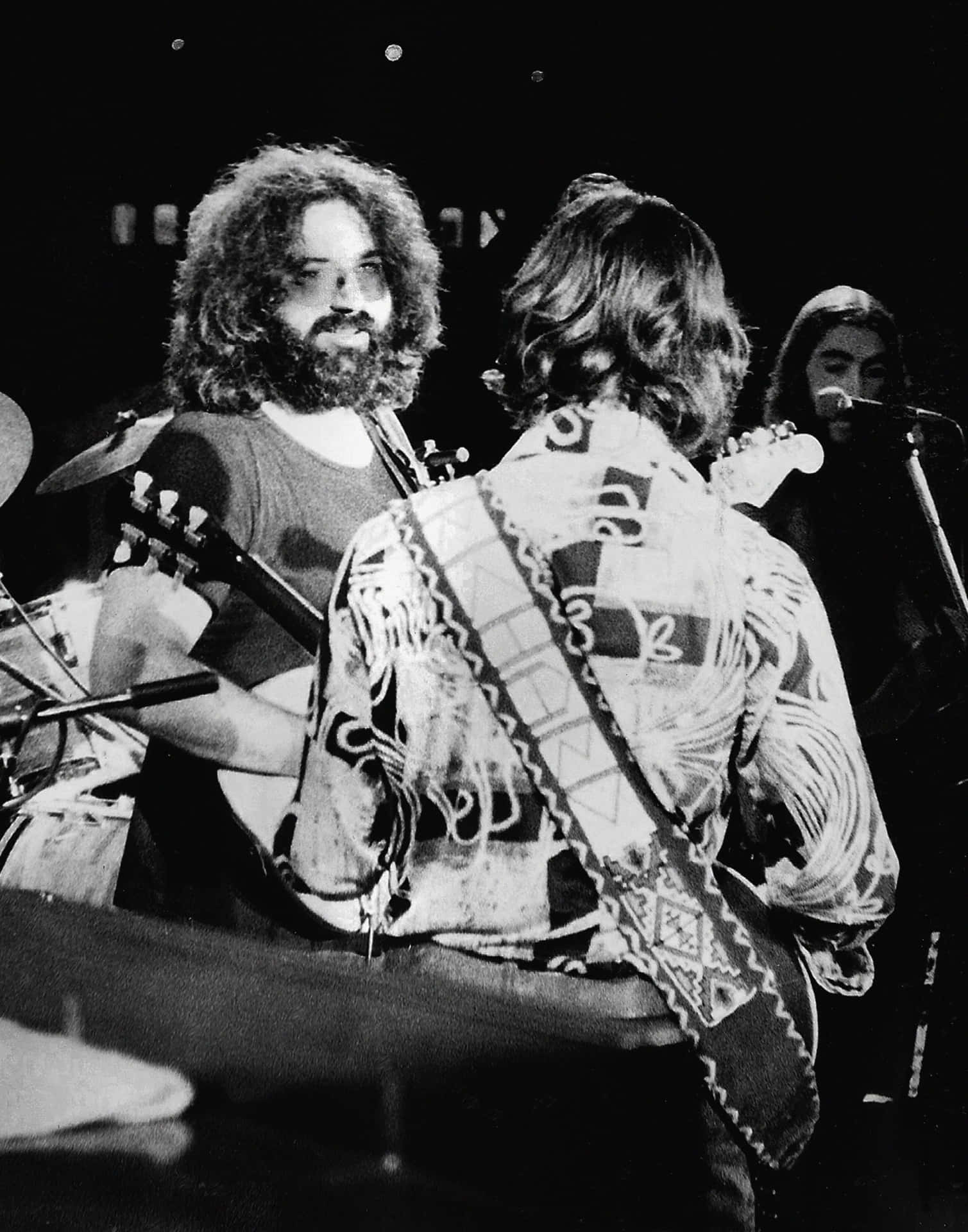 Jerry Garcia On Stage Blackand White Background