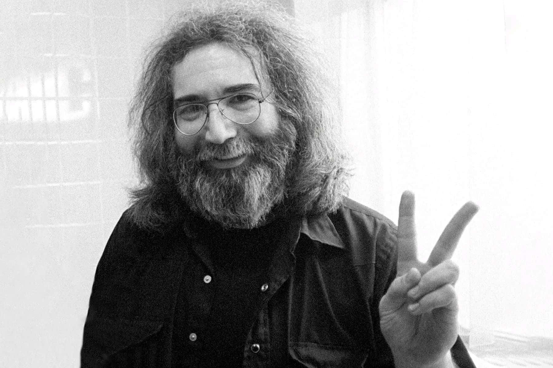 Jerry Garcia Peace Sign Blackand White Background