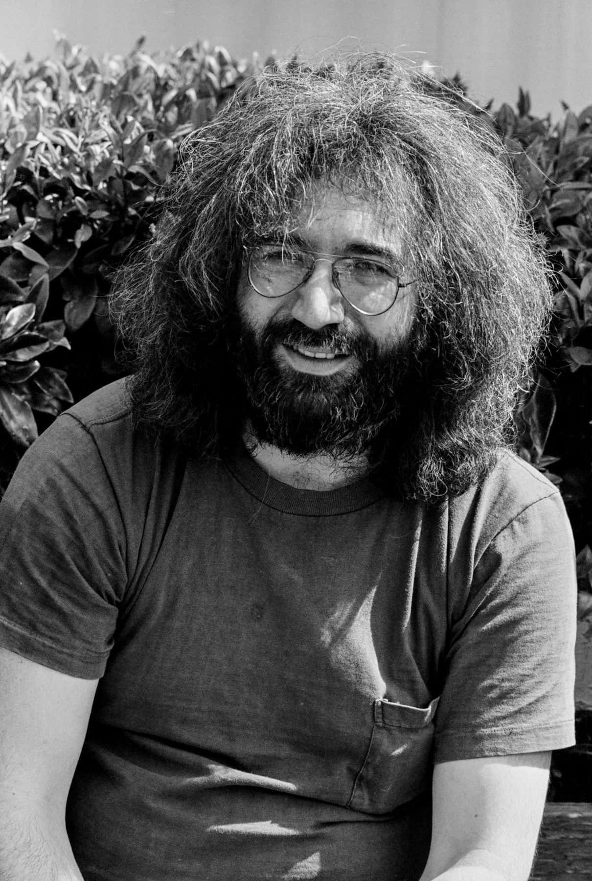 Jerry Garcia Smiling Blackand White Portrait Background