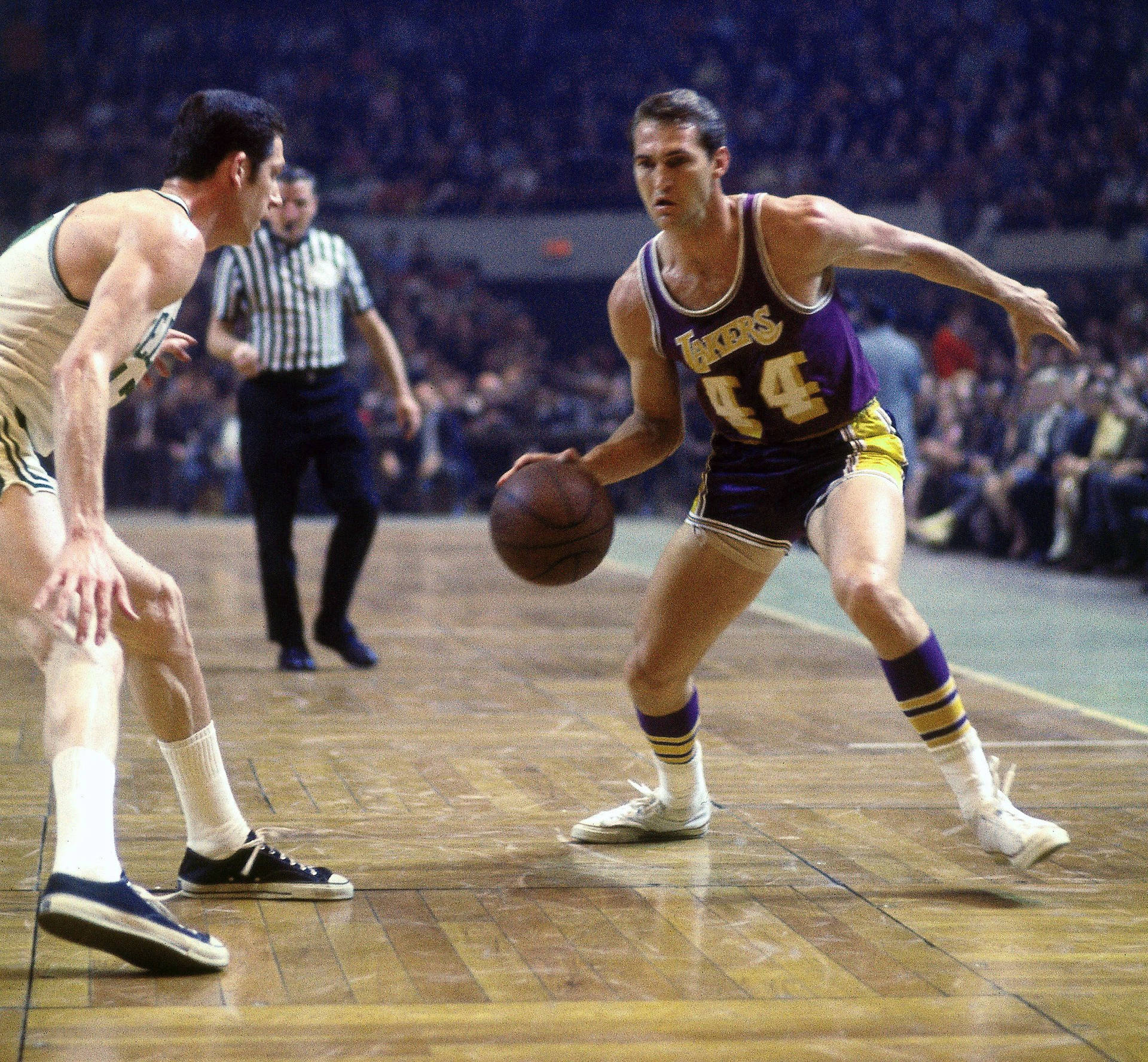 Jerry West Lakers Vs. Boston Celtics Nba 1969 Background