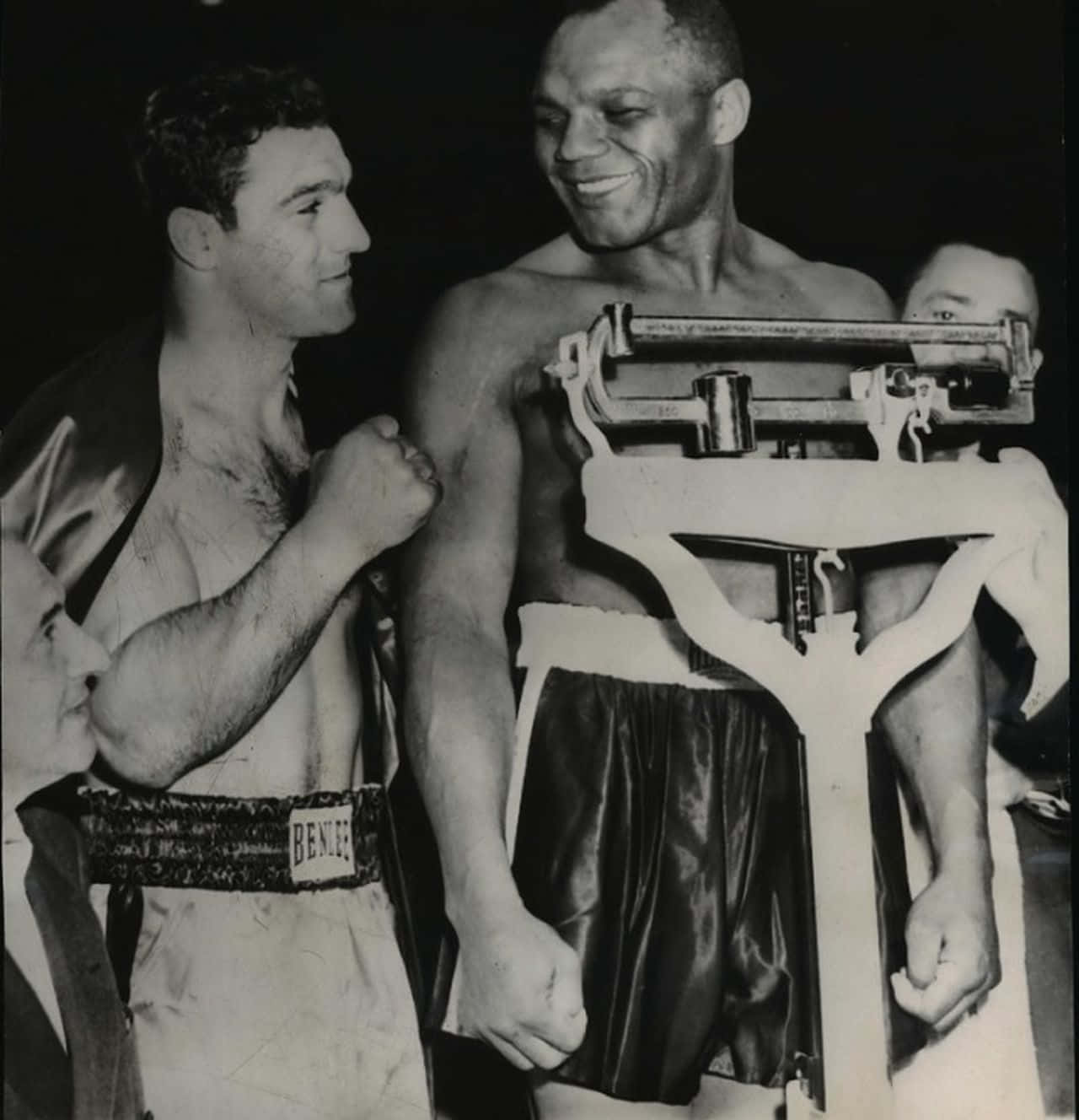 Jersey Joe Walcott And Rocky Marciano's Weigh In Background