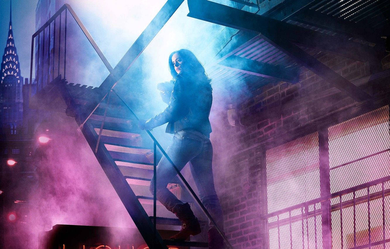 Jessica Jones On Smoky Stairs Background