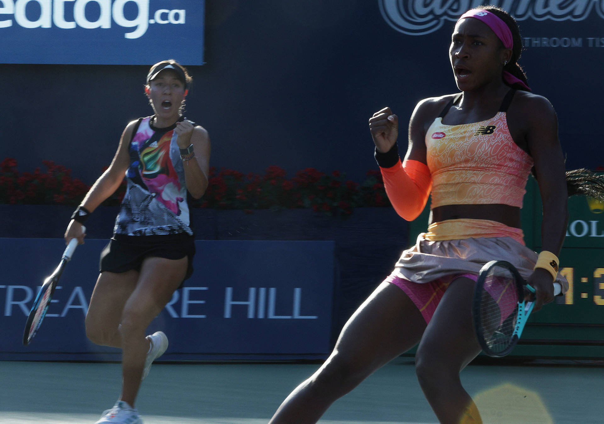 Jessica Pegula And Coco Gauff Fist Pump Background