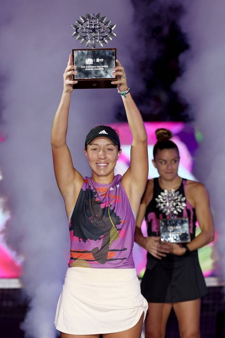 Jessica Pegula Raising Trophy Background