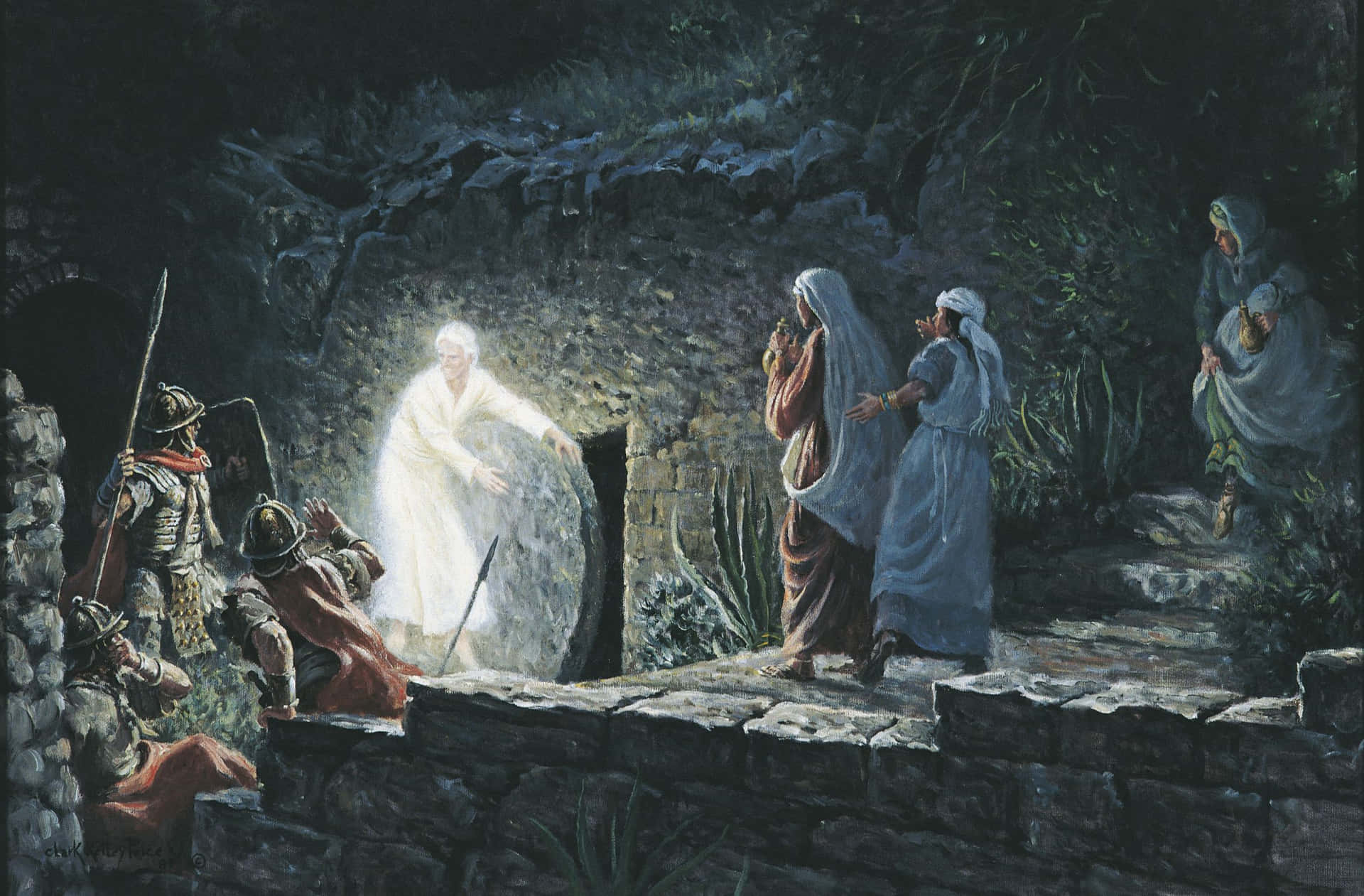 Jesus Appearing In An Empty Tomb Background