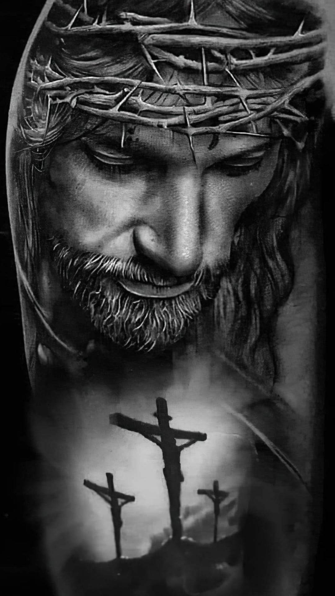 Jesus Christ Black Gray Tattoo Background