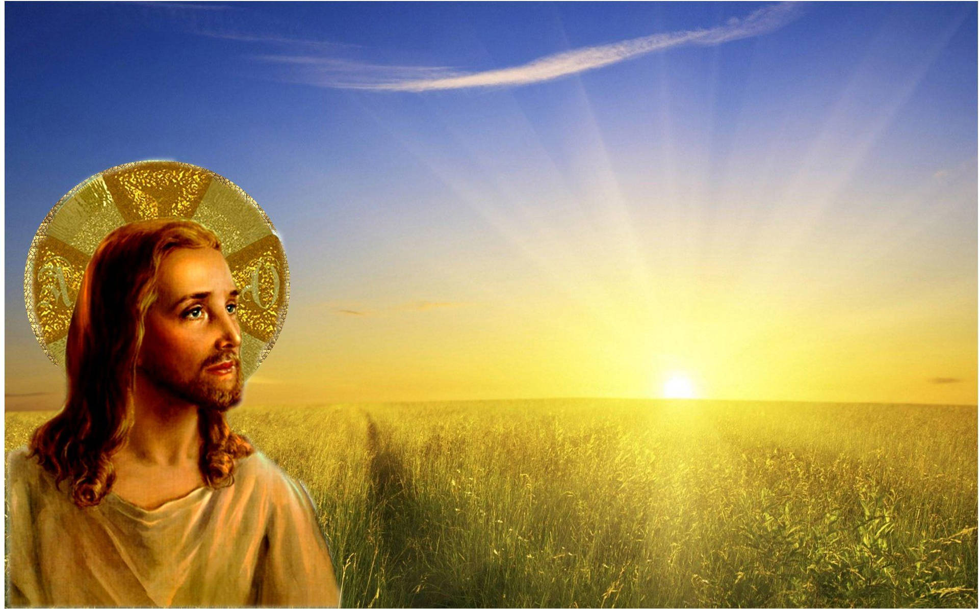 Jesus Christ Field Sunrise Background