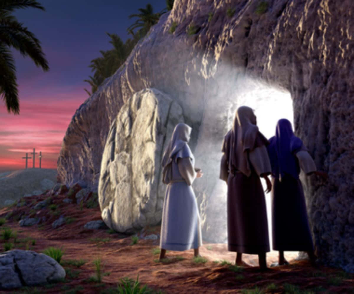 Jesus' Disciples Witnessing An Empty Tomb Background