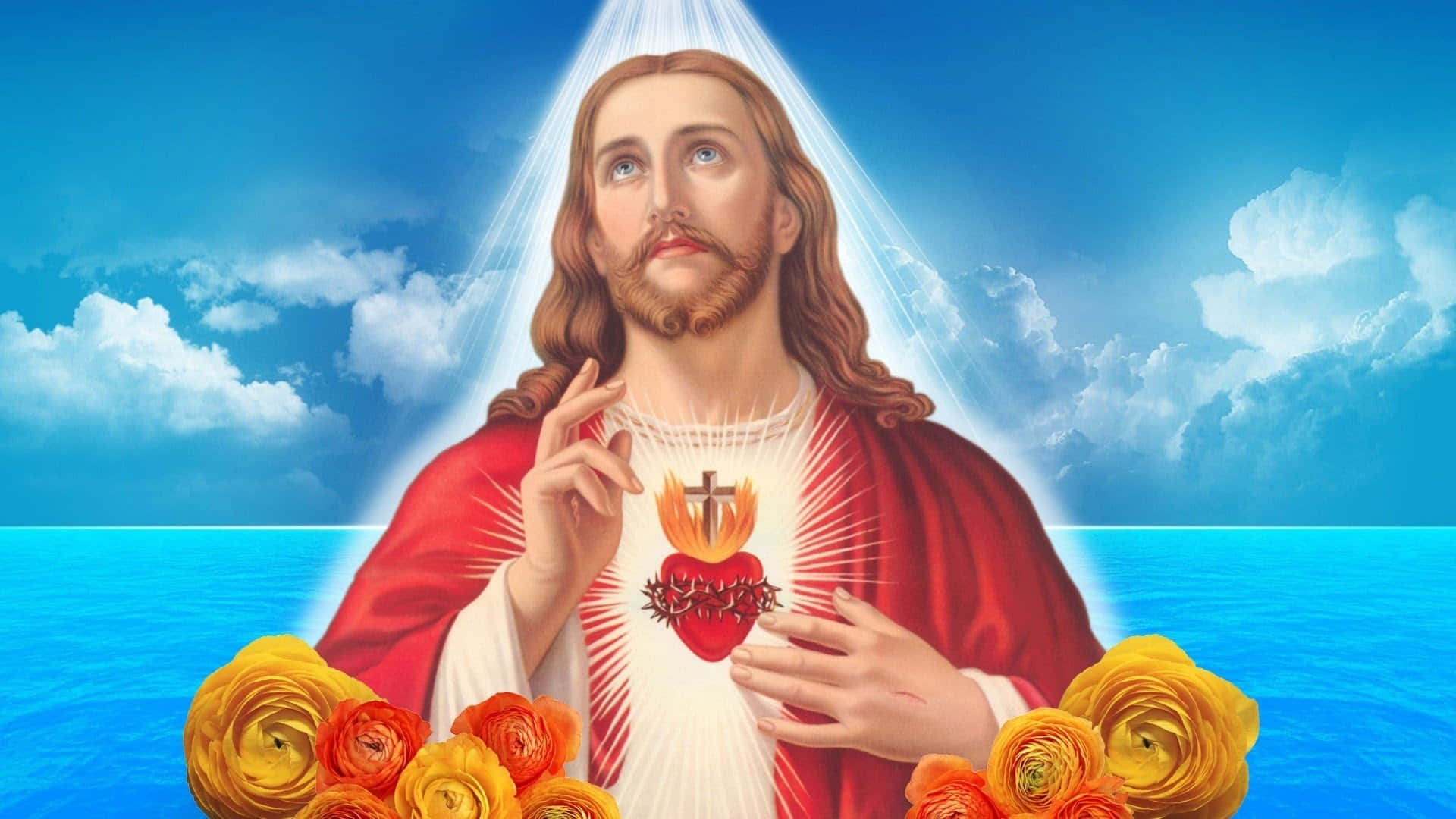 Jesus In Heaven Sacred Heart Poster Background